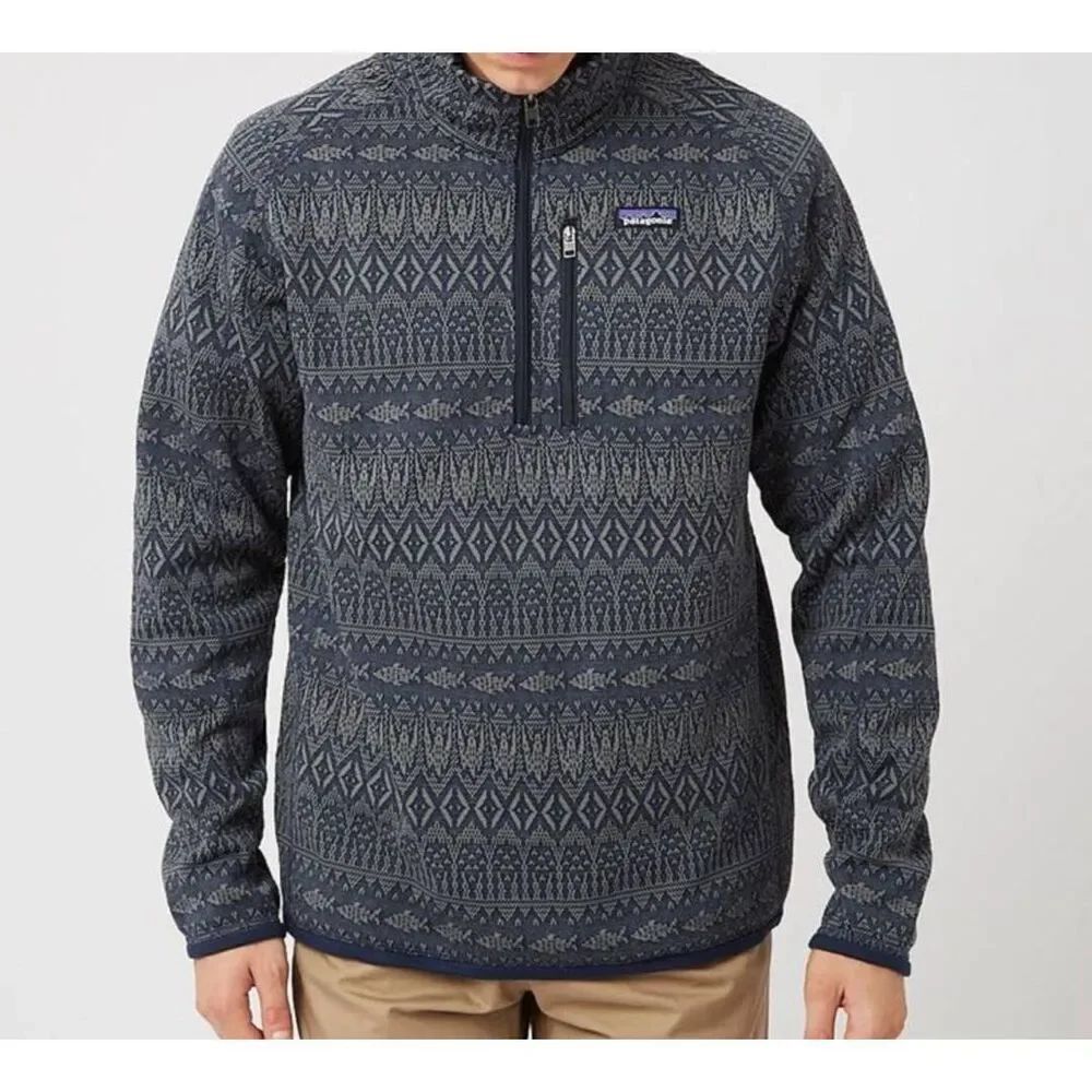 Patagonia Better Sweater Men's Medium Blue Falconer Legend Fish Aztec Print